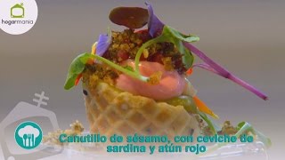 Feria Hogarmania Receta de canutillos de sésamo con ceviche de sardina y atún rojo [upl. by Cirri]