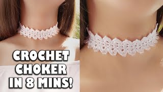 CROCHET NECKLACECHOKER Tutorial in 8 minsENG SUB💎crochettutorial crochetnecklace [upl. by Zsamot]