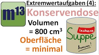 Extremwertaufgaben 4 Zylinder mit minimaler Oberfläche bei gegebenem Volumen [upl. by Sterrett]