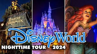 Magic Kingdom at Night Walkthrough in 4K Complete Tour 2024 Walt Disney World Florida [upl. by Meesan]