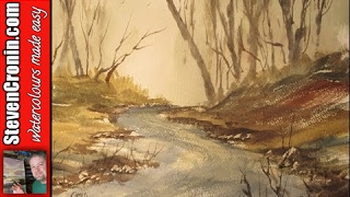 Painting a simple forest stream in watercolour from a photograph [upl. by Annia]