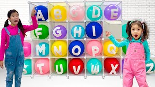 Emma and Jannie Pretend Play with Alphabet Balloons Challenge  ABC Learn English Alphabet [upl. by Alice]