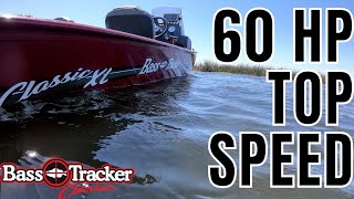 Bass Tracker Classic XL 42 MPH top speed run w Mercury 60 HP conversion amp Trophy Sport propeller [upl. by Ardeen189]