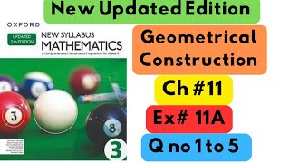 D3 Updated New Edition Chapter no 11 Geometrical Construction Exercise  11A Q no 1 to 5 [upl. by Alekin]