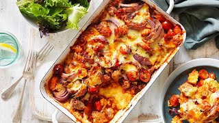 Cheesy Polenta Sausage Bake [upl. by Harikahs]