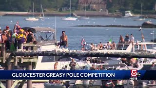 Annual Gloucester greasy pole contest held [upl. by Adi]