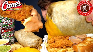 asmr mukbang Chipotle  Canes Giant Burrito Chicken amp fries W Extra Canes Sauce amp Cheese [upl. by Odidnac204]