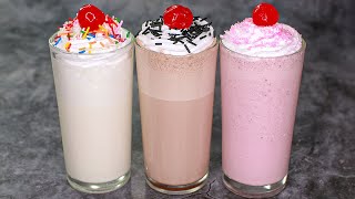 3 Milkshake Recipe  Vanilla Milkshake  Chocolate Milkshake  Strawberry Milkshake  Yummy [upl. by Petracca948]