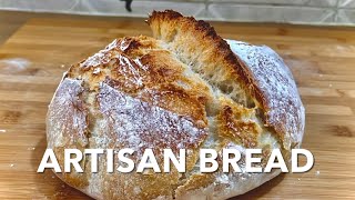 Crunchy Artisan Bread  No Knead No Sugar No Dutch Oven Crusty Bread Recipe  Homemade Rustic Loaf [upl. by Silloc]