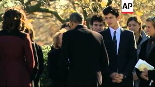 President Barack Obama President Bill Clinton and their wives laid a wreath at the John F Kennedy [upl. by Nairoc]