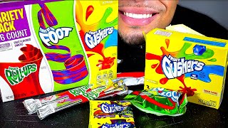 ASMR EATING GUSHERS FRUIT ROLL UPS CANDY NO TALKING MUKBANG JERRY TREATS PARTY FRUIT SNACKS [upl. by Philana]