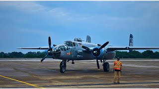 FLYING LEGENDS OF VICTORY TOUR B25 MITCHELL MAID IN THE SHADE TAKING OFF 62924 [upl. by Xylon109]