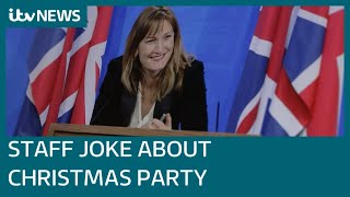 Downing Street staff shown joking in leaked video about Christmas party they later denied  ITV News [upl. by Essirahs]