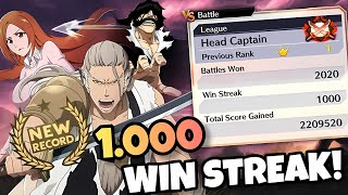 MY NEW RECORD RANK 1 1000 WIN STREAK BRAVE BATTLE DI HEAD CAPTAIN  Bleach Brave Souls [upl. by Irisa18]