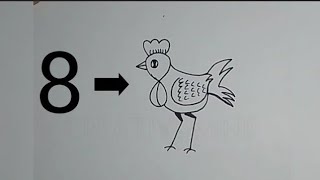 How To Draw Rooster 🐓 With Number 8ll Creative Drawing Videoll Creativemind204 [upl. by Anihs]