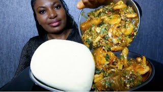 Delicious seafood okra soup with poundo yam fufu Asmr mukbang [upl. by Aled]