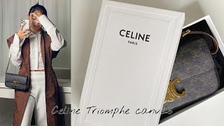 Unboxing amp review CELINE TRIOMPHE CANVAS SHOULDER BAG [upl. by Maison]