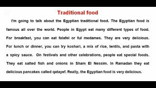 paragraph about traditional food براجراف عن الطعام التقليدي للصف الأول الاعدادي الترم الأول [upl. by Marko]