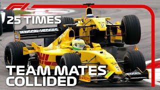 25 Times F1 Team Mates Crashed Into Each Other [upl. by Adnilasor]