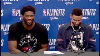 Ben Simmons Laughs At Joel Embiid’s Apology For Throwing Elbow At Allen  76ERS vs NETS  4152019 [upl. by Yelkcub]