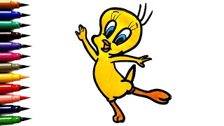 Tweety Bird Drawing Painting and Colouring for Kids  How To Draw Tweety Bird Easy  Easy Kids Art [upl. by Gladys342]