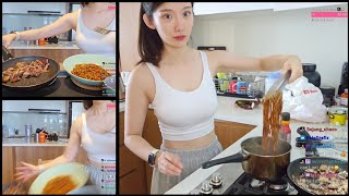 🇦🇺Home cooking mukbang Black bean noodle pork neck [upl. by Yemirej]