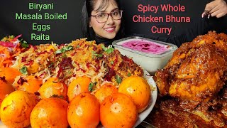 Eating Biryani Whole Chicken Bhuna Masala Boiled Masala Eggs  Big Bites  Asmr Eating  Mukbang [upl. by Elcin]