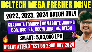 HCLTech Mega Hiring Drive Announced For 2022 2023 2024 Batch  Test Date 23 Nov  Graduate Trainee [upl. by Phylys]