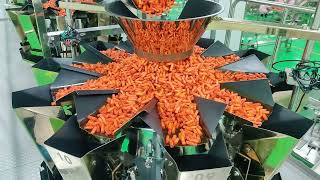 Spicy snacks 10 head 14 head weigher Multihead weigher Ruisong weigher packaging machinery [upl. by Esahc654]