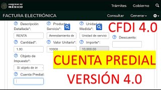 CUENTA PREDIAL CFDI 40 FACTURA VERSIÓN 40 arrendamiento [upl. by Strenta]