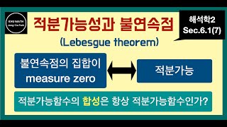 해석학2 61절 7 적분가능함수의 불연속점의 갯수  Lebesgue theorem  measure zero [upl. by Ellekcim]