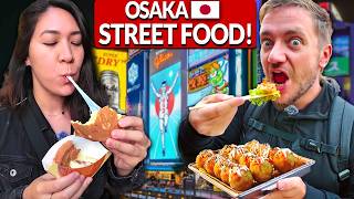 STREET FOOD TOUR in Osaka Japan First Time Experience [upl. by Meriel]