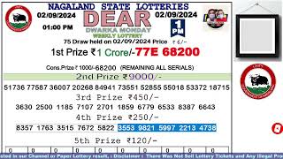 Lottery Sambad Live Dear Nagaland State Lottery Live draw result 020924Lottery live sambad [upl. by Eradis293]