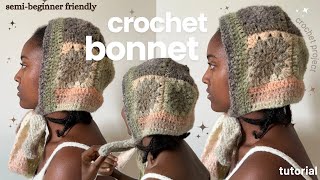 Crochet Bonnet Tutorial semibeginner friendly [upl. by Tierell]