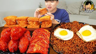 ASMR MUKBANG 직접 만든 양념 치킨먹방 튀김만두 짜파게티 레시피 amp 먹방 FRIED CHICKEN AND BLACK BEAN NOODLES EATING SOUND [upl. by Ertsevlis]