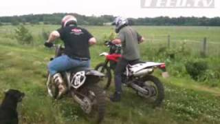 Husqvarna TE510 vs CRF450R Drag Race [upl. by Eipper]