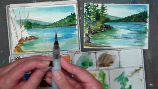 Pond Scene Beginner Watercolor Tutorial Real time [upl. by Ahtenak823]