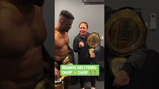 Ngannou and Cyborg celebrating backstage 🏆🏆 via PFL [upl. by Ainoval]