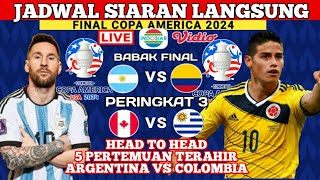 JADWAL FINAL amp PEREBUTAN KE 3 COPA AMERIKA 2024 STATISTIK HEAD TO HEAD ARGENTINA VS COLOMBIA [upl. by Iznekcam]