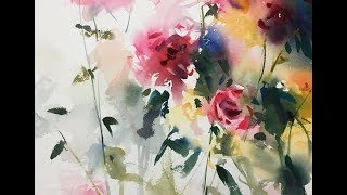 Flowers Watercolor painting fantasy illustration demonstration 2x speed [upl. by Aineles]