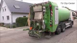 Müllabfuhr leert Mülleimer  Trommel  Garbage Truck at work in Germany [upl. by Anerbas282]