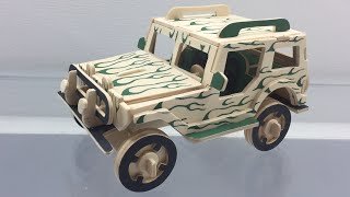 DIY Miniature JEEP  Woodcraft Construction Kit [upl. by Aschim]