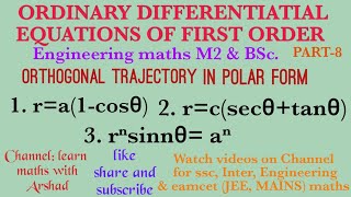 Differential Equations part9 eng maths  orthogonal trajectory polar form  English Arshad sir [upl. by Ellynad]