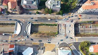 Due ponti per una maxi rotonda Largo Flaiano a Varese visto dal drone [upl. by Hartman]