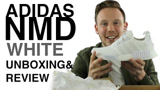 ADIDAS NMD R1 WHITE UNBOXING AND REVIEW [upl. by Lowe631]