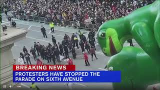 ProPalestinian protesters appear to glue hands to street during NYC Macys Thanksgiving Day Parade [upl. by Oates]