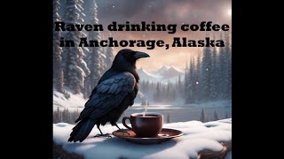 Raven drinking coffee in Anchorage Alaska  December 2023 [upl. by Ahsiema908]