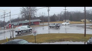 3824 Blown Stop Sign East Bound Caledonia WI HWY 31 and 6 Mile Close Call Crash Accident Corner [upl. by Assirek]