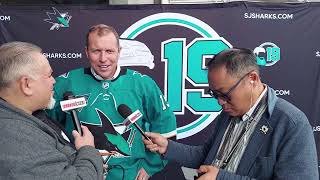 Teal CarpetDanny Heatley 112324 San Jose Sharks Joe Thornton Jersey Retirement [upl. by Rutger]