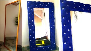 DIY  TUFTED DIAMOND LARGE FLOOR MIRROR very impressive no steple gun needed [upl. by Jeromy]